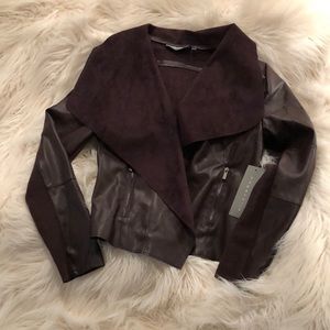 Burgundy Faux leather & suede moto jacket